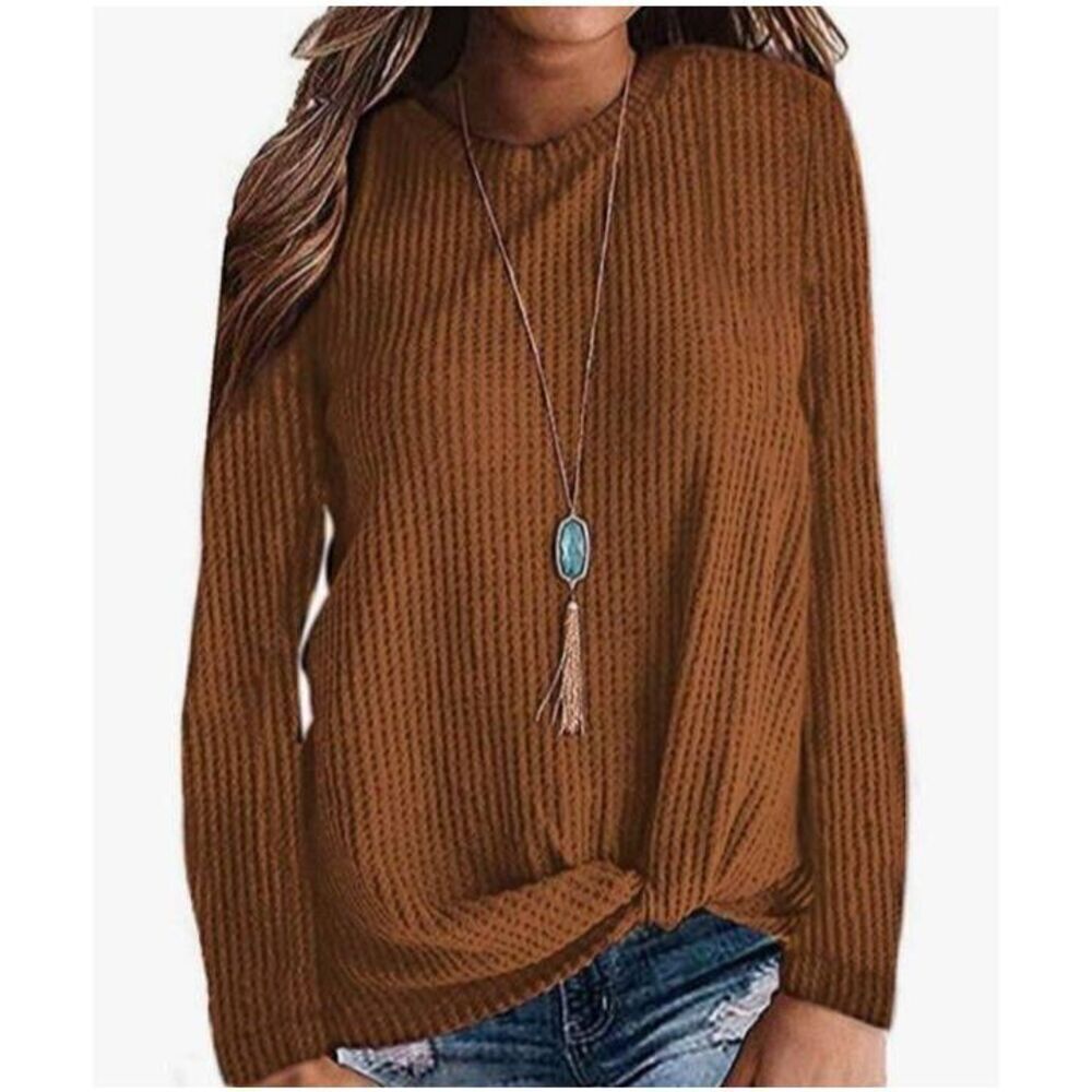MISFAY RUST YELLOW TWIST KNOT WAFFLE KNIT SWEATER SZ.L EUC.